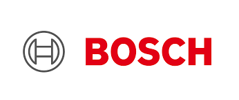 Unternehmenslogo von Bosch: Das graue Anker-Symbol im Kreis links neben dem markanten roten Schriftzug „BOSCH“.