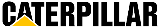 Das Logo des Unternehmens Caterpillar. Der Markenname steht in markanten, schwarzen Großbuchstaben, wobei das erste „A“ durch ein gelbes Dreieck an seiner Basis ergänzt wird.