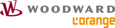 Logo von Woodward L'Orange: Links ein weinrotes Symbol mit einem stilisierten „W“. Rechts daneben steht „WOODWARD“ in grauen Großbuchstaben und darunter versetzt „L'Orange“ in Orange.