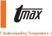 Logo von tmax: Links ein vertikaler orangefarbener Balken, daneben der Name „tmax“ in dynamischer schwarzer Schrift. Darunter steht in Klammern der Slogan „Understanding Temperature.“.