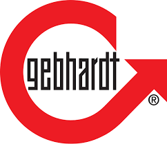 Logo von Gebhardt: Der Name „gebhardt“ in einer schmalen, schwarzen Schrift, umschlossen von einem großen roten Kreis, der rechts in einer Pfeilspitze nach oben endet.