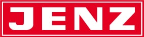 Logo von JENZ: Der Name steht in fetten, weißen Großbuchstaben in einem leuchtend roten, rechteckigen Kasten mit einer feinen weißen Innenlinie.